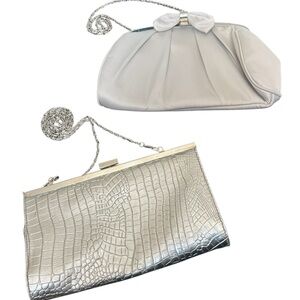 Jessica McClintock two Silver and creamy White Women's Clutch Set silver chain